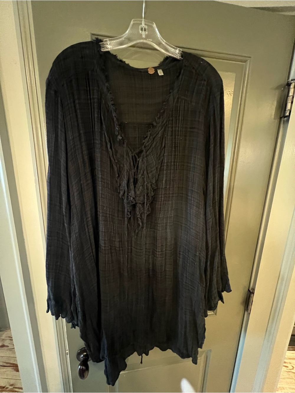 Free People Gauze Bohemian Lace-Up Peasant Top - Black